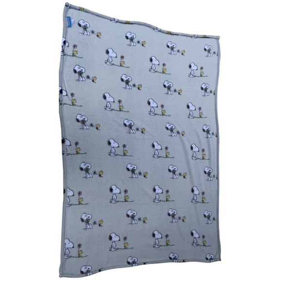 PEANUTS Snoopy Woodstock Plush Throw Blanket 60X70” Flowers Grey Super Soft - Picture 3 of 10